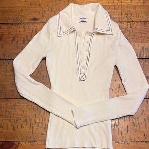 Cream Long Sleeve Collared Top